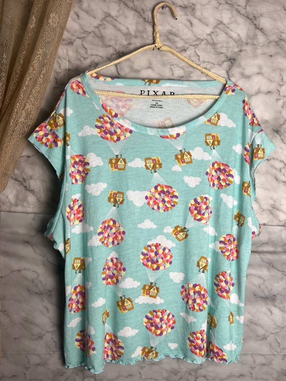Disney Pixar Up Balloon House Sleep Shirt 3X Plus Mint Green Lettuce Hem Pajama